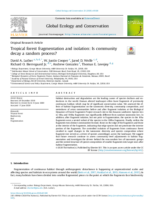 (PDF) Tropical forest fragmentation and isolation: Is community decay a ...