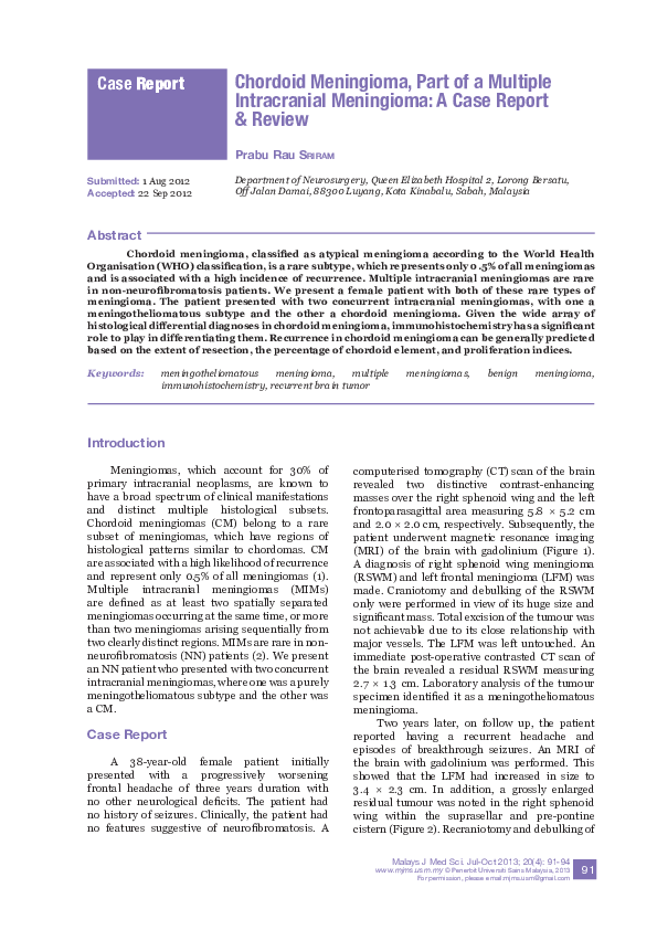 (PDF) Chordoid meningioma, part of a multiple intracranial meningioma ...