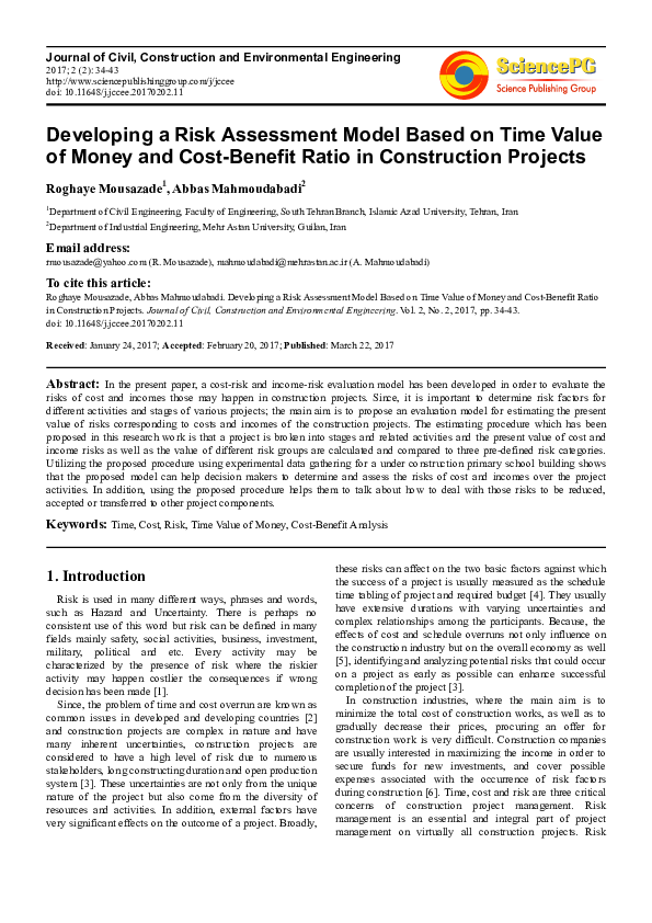 (PDF) Developing a Risk Assessment Model Based on Time Value of Money ...
