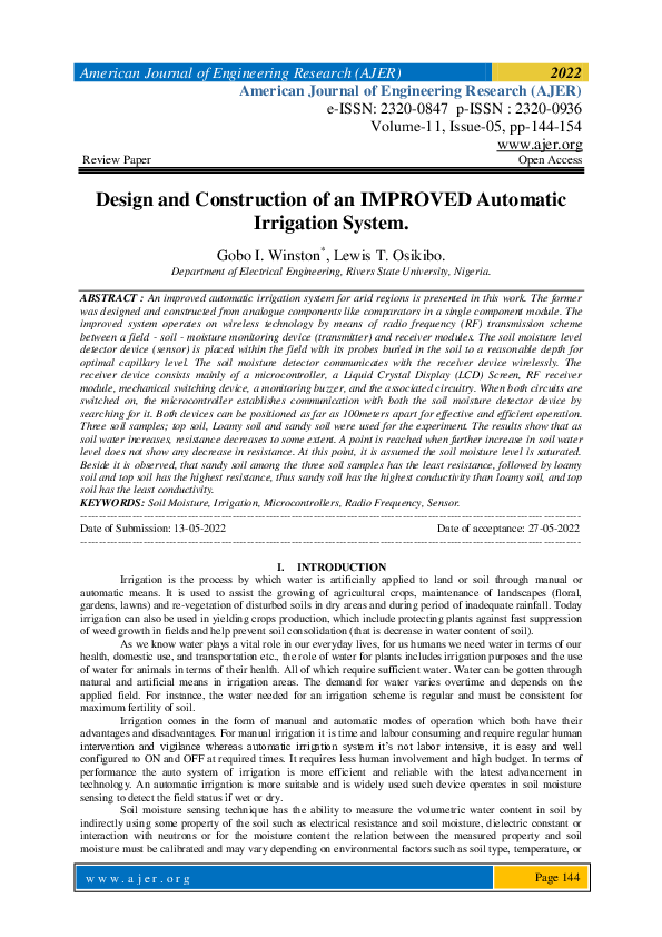 (PDF) Design and Construction of an IMPROVED Automatic Irrigation System.