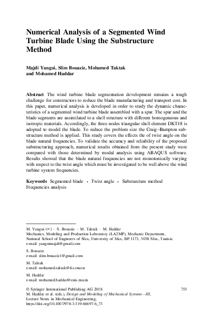 (PDF) Numerical Analysis of a Segmented Wind Turbine Blade Using the ...