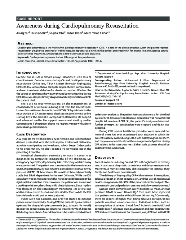 (PDF) Awareness during Cardiopulmonary Resuscitation