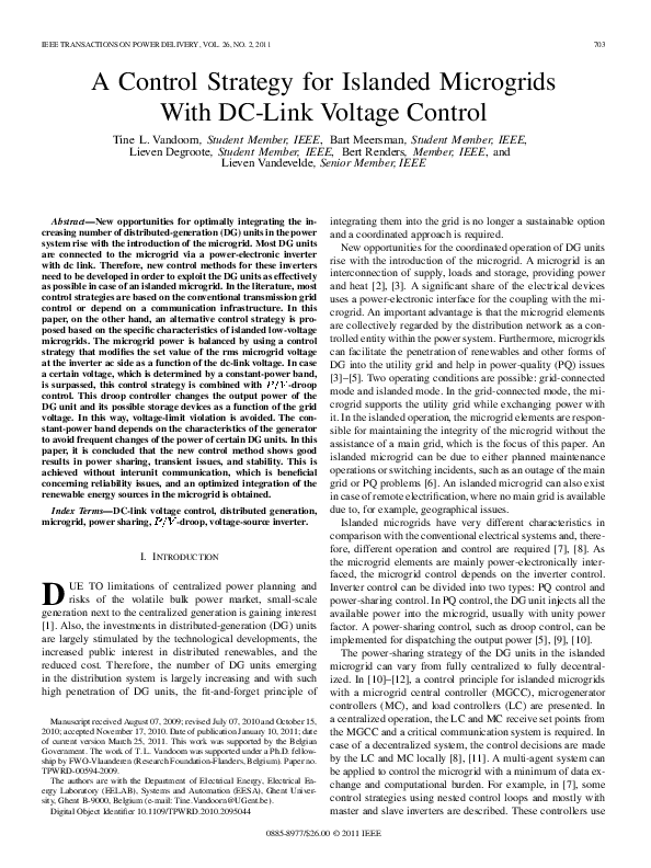 (PDF) A Control Strategy for Islanded Microgrids With DC-Link Voltage ...