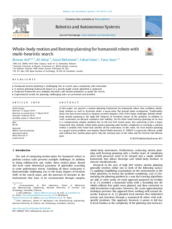 (PDF) Whole-body motion and footstep planning for humanoid robots with ...