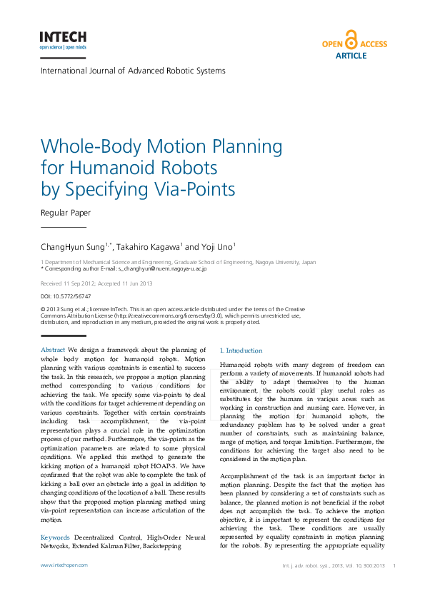 (PDF) Whole-Body Motion Planning for Humanoid Robots by Specifying Via ...