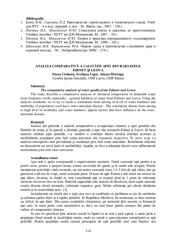 (PDF) The comparative analysis of water quality from Edinets and Leova