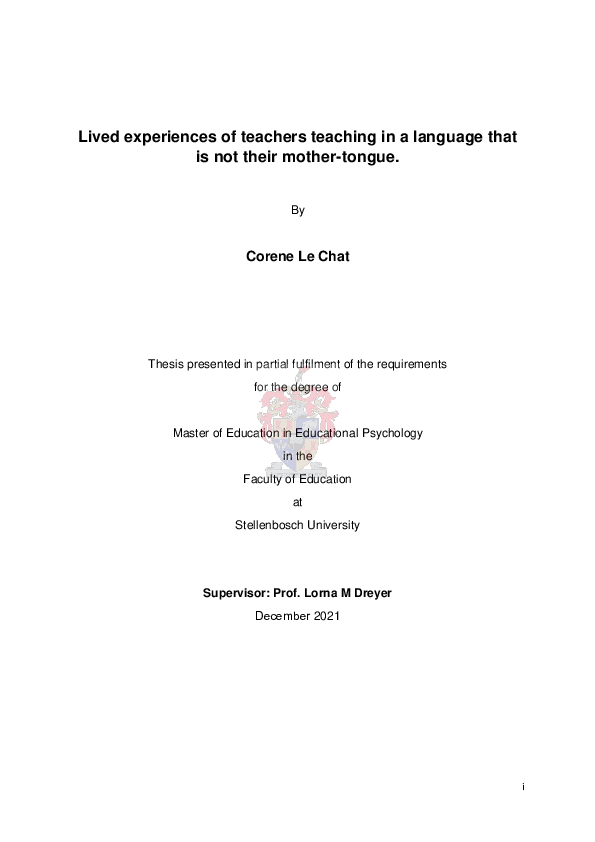 (PDF) Lived experiences of teachers teaching in a language that is not ...