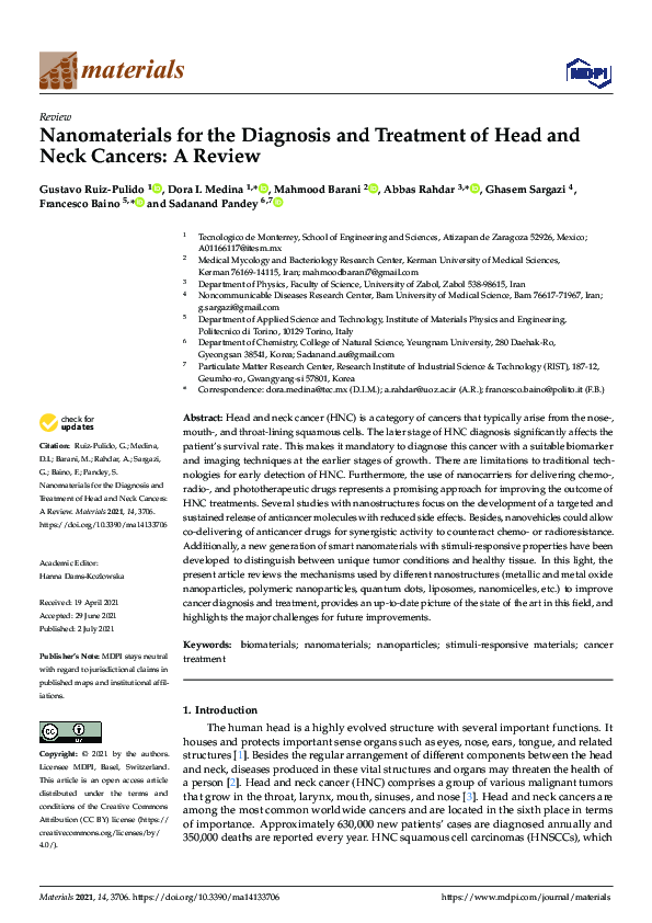 (PDF) Nanomaterials for the Diagnosis and Treatment of Head and Neck ...