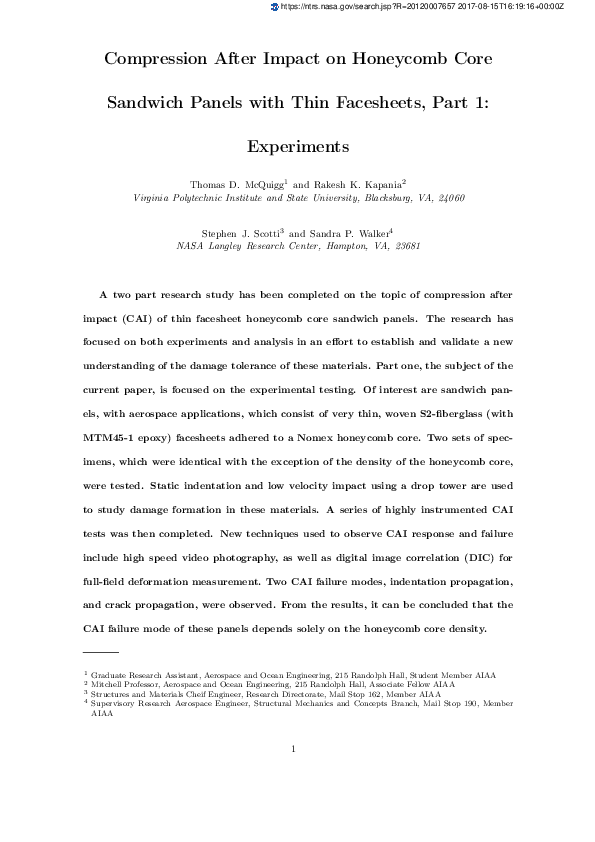 (PDF) Compression After Impact on Core Sandwich Panels with