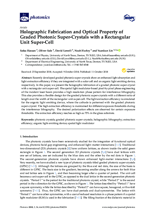 (PDF) Holographic Fabrication and Optical Property of Graded Photonic ...