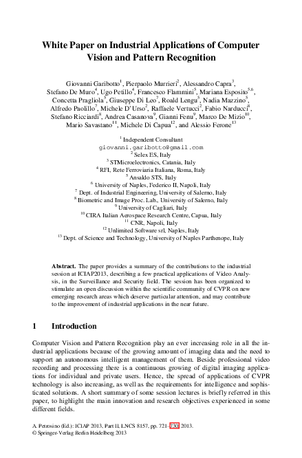 (PDF) White Paper on Industrial Applications of Computer Vision and ...