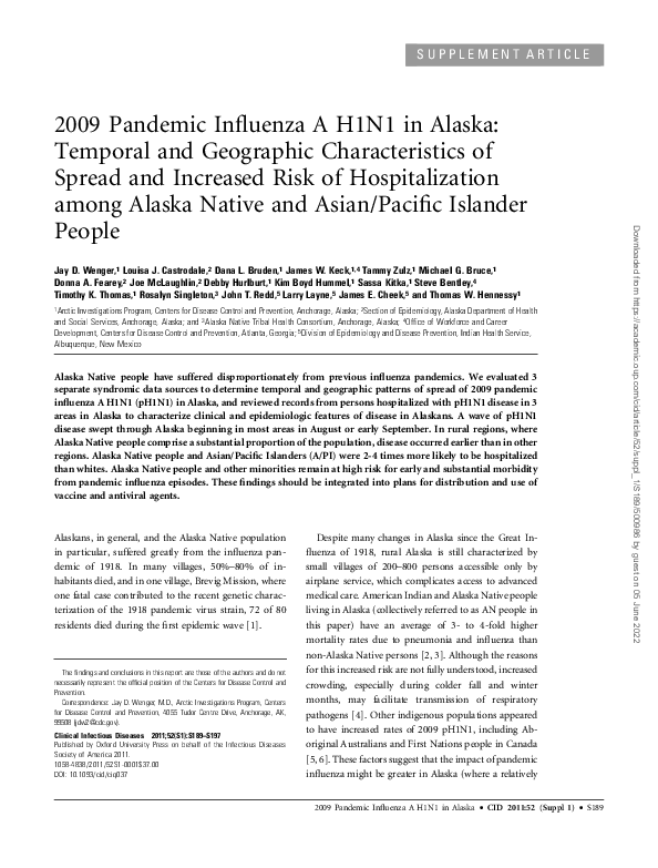 (PDF) 2009 Pandemic Influenza A H1N1 in Alaska: Temporal and Geographic ...