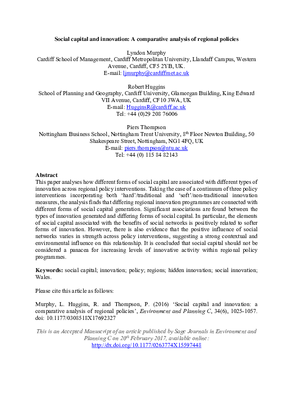 (PDF) Social capital and innovation: A comparative analysis of regional ...