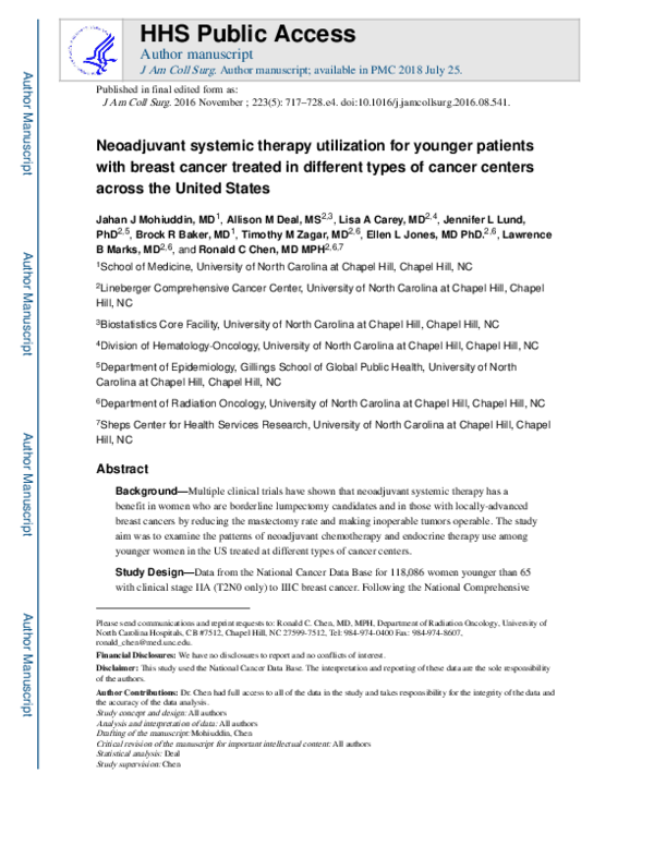 (PDF) Neoadjuvant Systemic Therapy Use for Younger Patients with Breast ...
