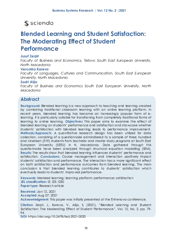 (PDF) Blended Learning and Student Satisfaction: The Moderating Effect ...