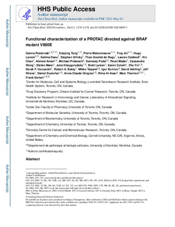 (PDF) Functional characterization of a PROTAC directed against BRAF