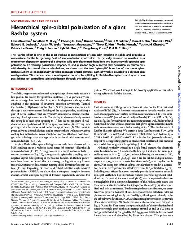 (PDF) Hierarchical spin-orbital polarization of a giant Rashba system