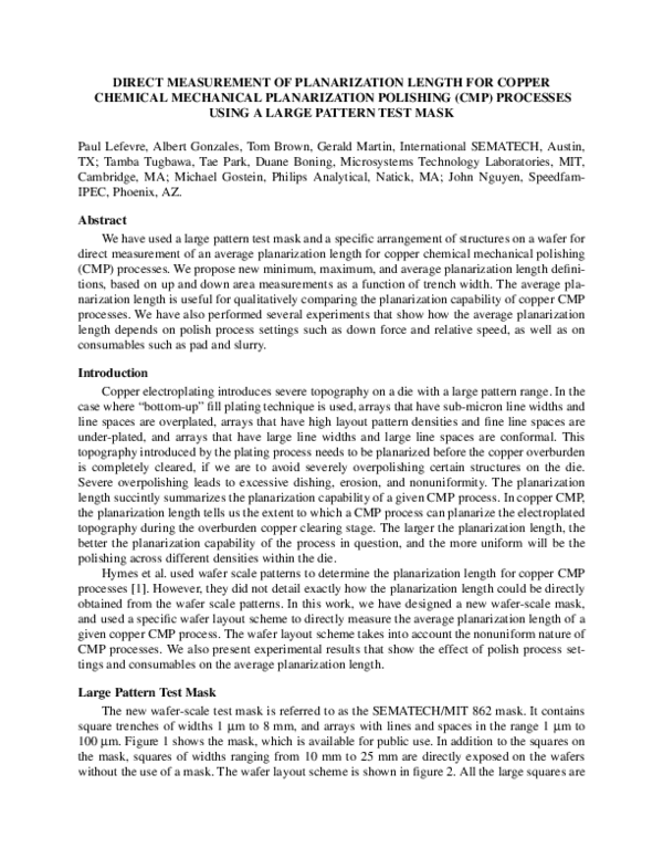 (PDF) Direct Measurement of Planarization Length for Copper Chemical ...