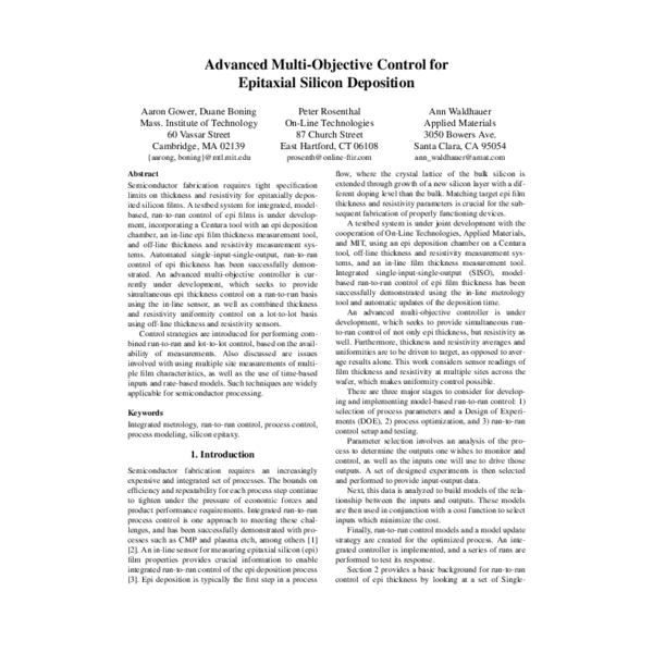 (PDF) Advanced multi-objective control for epitaxial silicon deposition