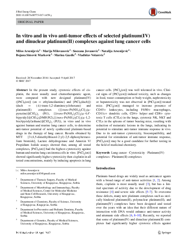 (PDF) In vitro and in vivo anti-tumor effects of selected platinum(IV ...