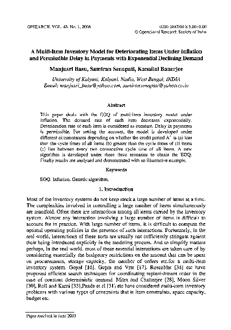 (PDF) A Multi-Item Inventory Model for Deteriorating Items in Limited ...