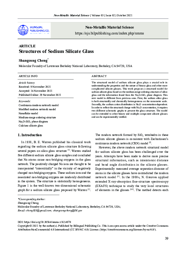 (PDF) Structures of Sodium Silicate Glass