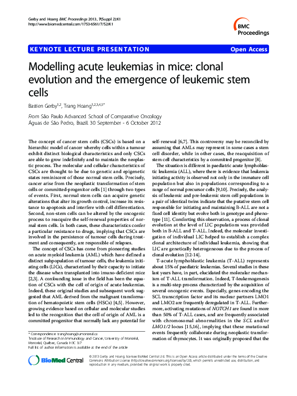 (PDF) Modelling acute leukemias in mice: clonal evolution and the ...