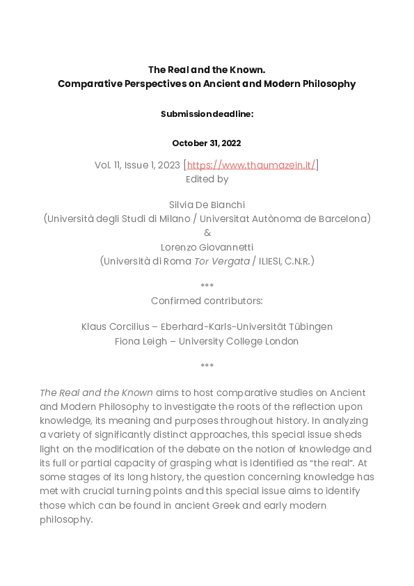 (PDF) The Real and the Known. Comparative Perspectives on Ancient and ...
