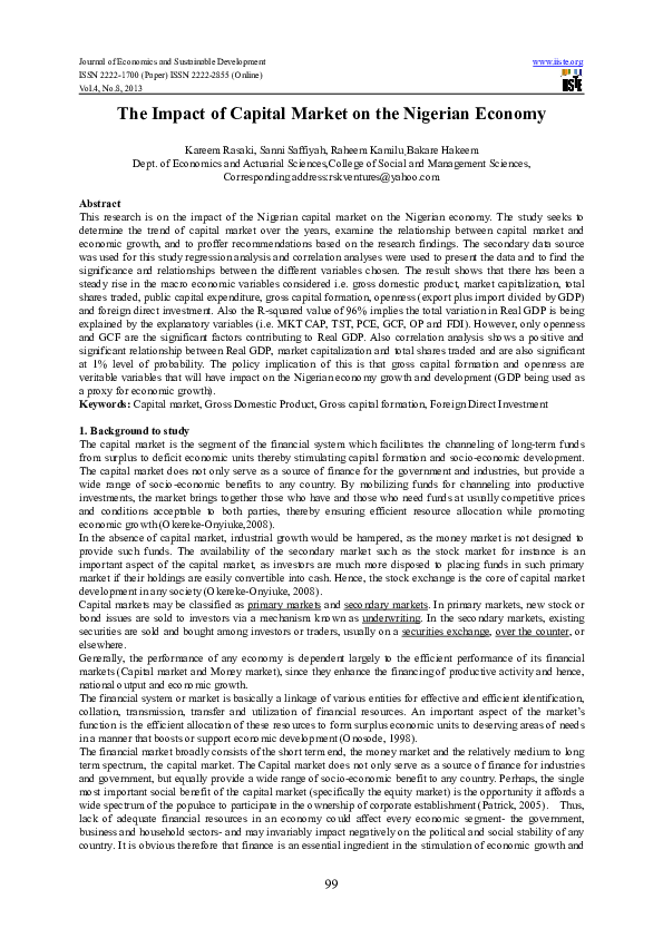 (PDF) The Impact of Capital Market on the Nigerian Economy