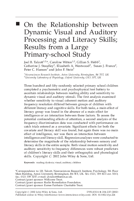 (PDF) On the relationship between dynamic visual and auditory ...