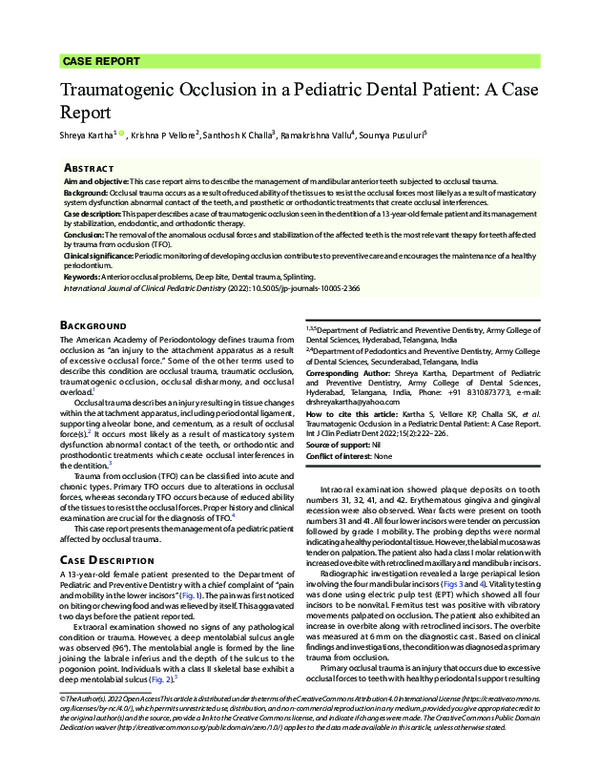 (PDF) Traumatogenic Occlusion in a Pediatric Dental Patient: A Case Report