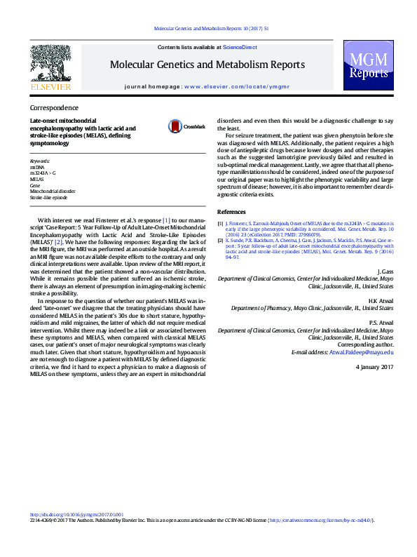 (PDF) Late-onset mitochondrial encephalomyopathy with lactic acid and ...
