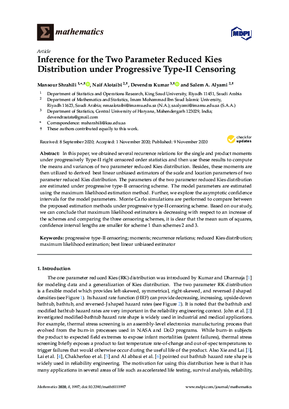 (PDF) Inference for the Two Parameter Reduced Kies Distribution under ...