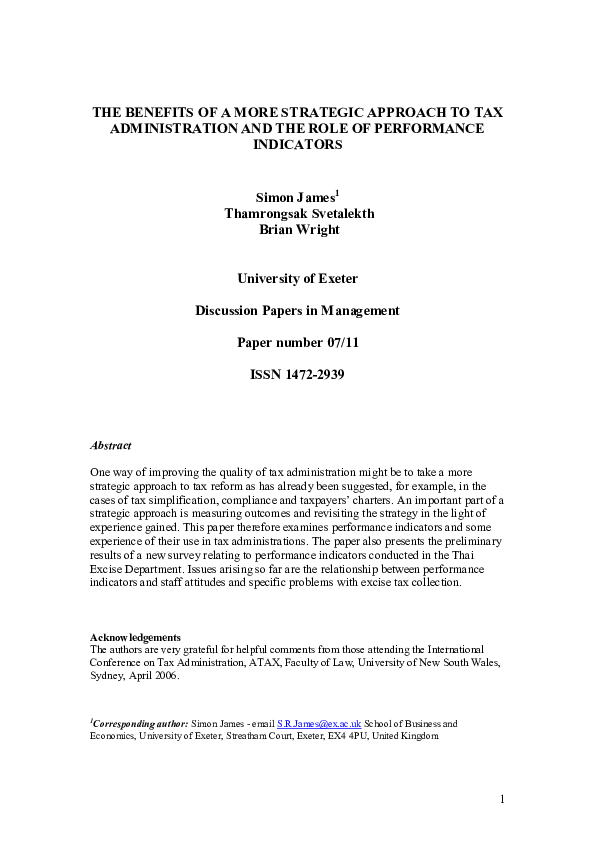 (PDF) The Benefits of a more Strategic Approach to Tax Administration ...