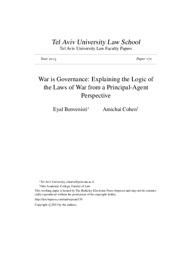 (PDF) War is Governance: Explaining the Logic of the Laws of War from a ...