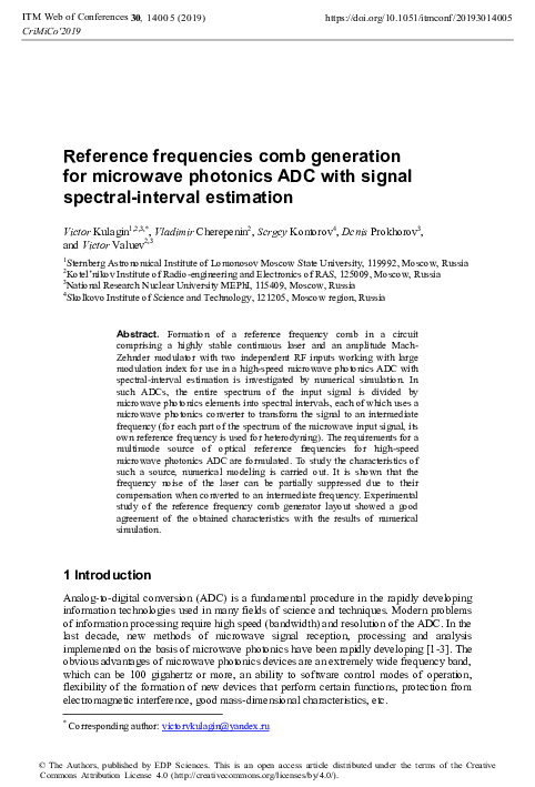 (PDF) Reference frequencies comb generation for microwave photonics ADC ...