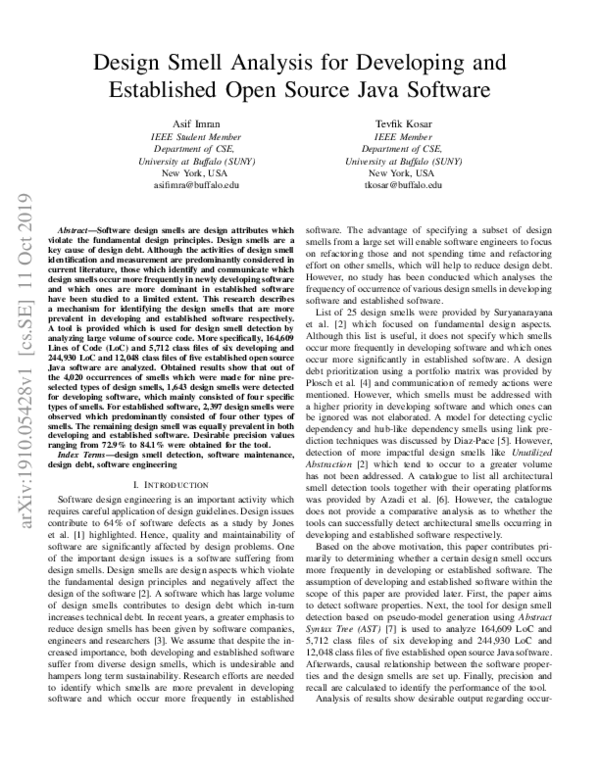 (PDF) Design Smell Analysis for Developing and Established Open Source ...