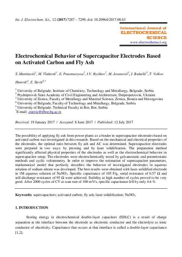 (PDF) Electrochemical Behavior of Supercapacitor Electrodes Based on ...