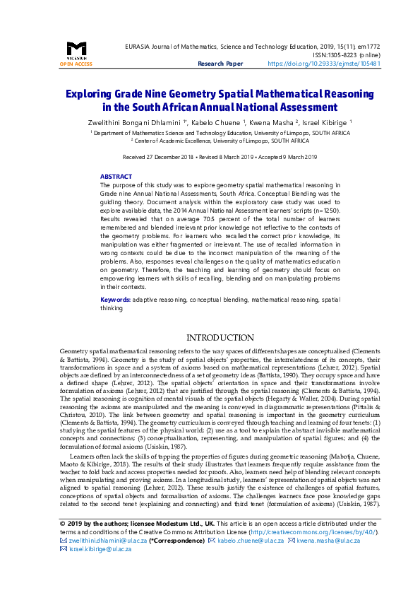 (PDF) Exploring Grade Nine Geometry Spatial Mathematical Reasoning in ...