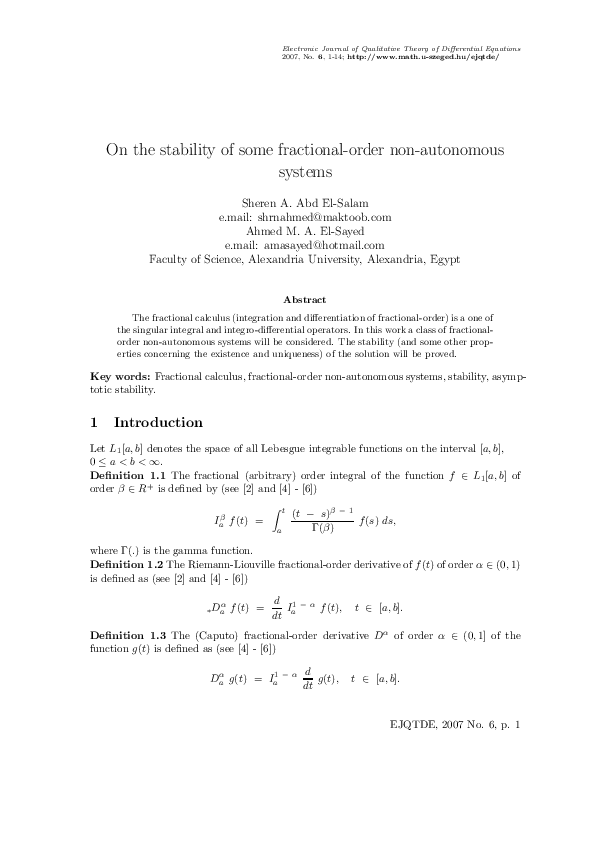 (PDF) On the stability of some fractional-order non-autonomous systems