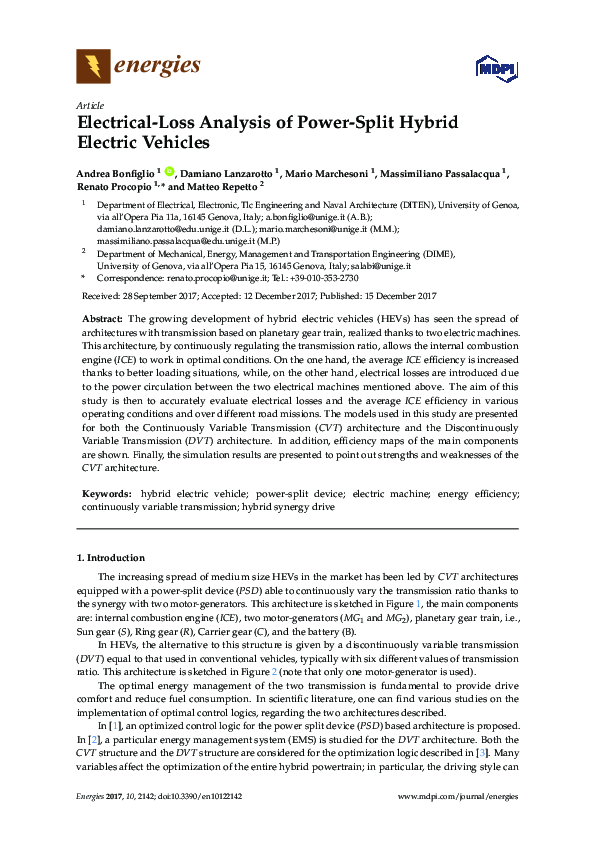 (PDF) ElectricalLoss Analysis of PowerSplit Hybrid Electric Vehicles