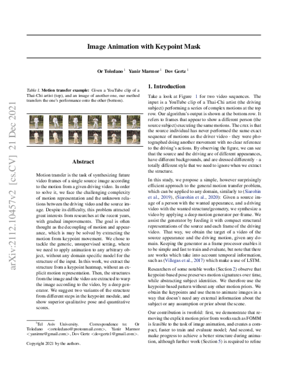 (PDF) Image Animation with Keypoint Mask