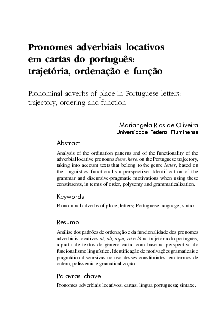 (PDF) Pronomes adverbiais locativos em cartas do português: trajetória ...