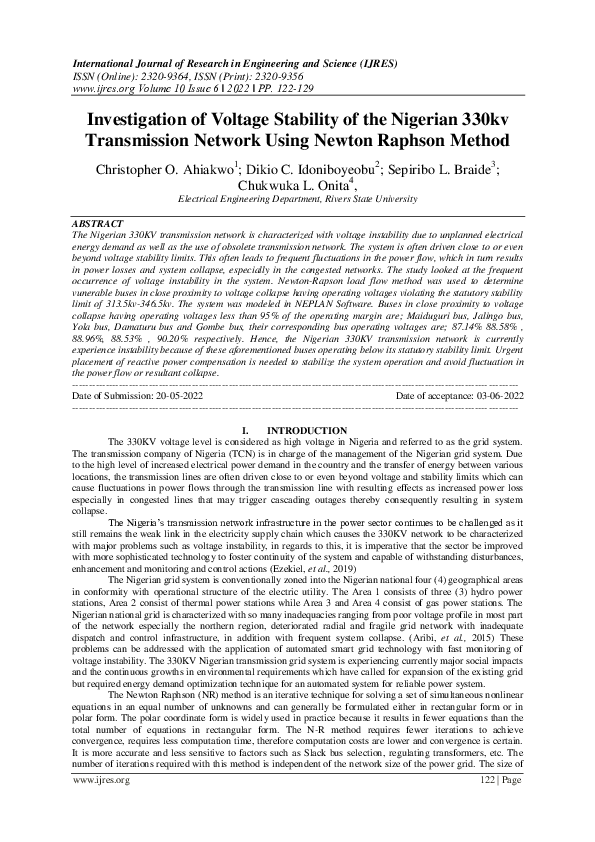 (PDF) Investigation of Voltage Stability of the Nigerian 330kv ...