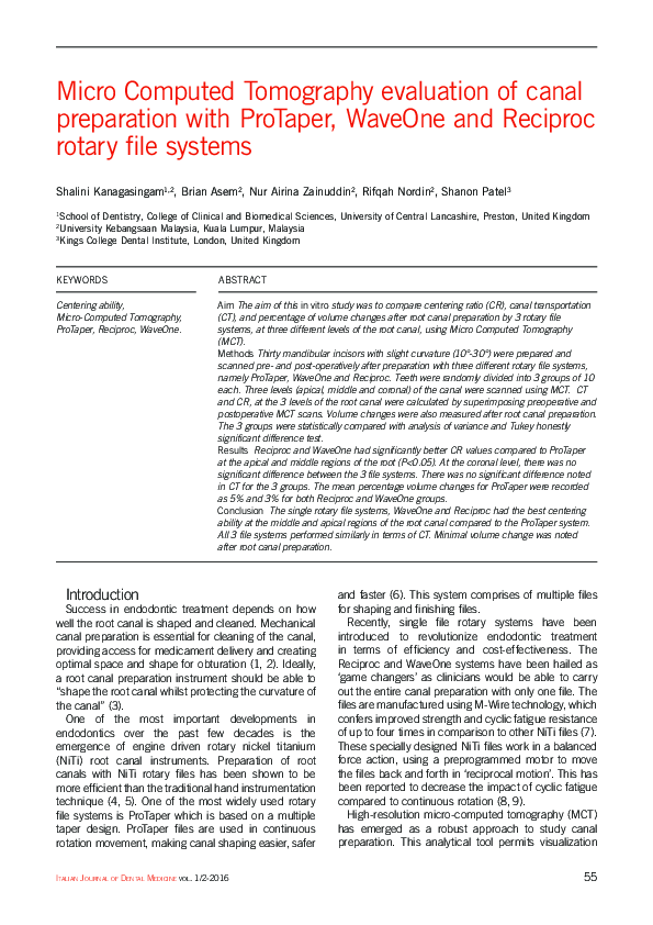 (PDF) Micro Computed Tomography evaluation of canal preparation with ...