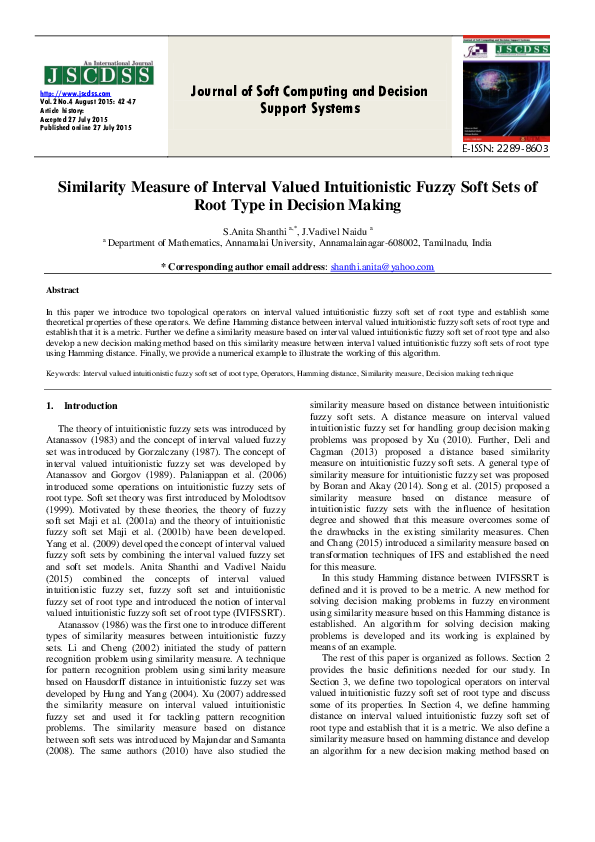 (PDF) Similarity Measure of Interval Valued Intuitionistic Fuzzy Soft ...