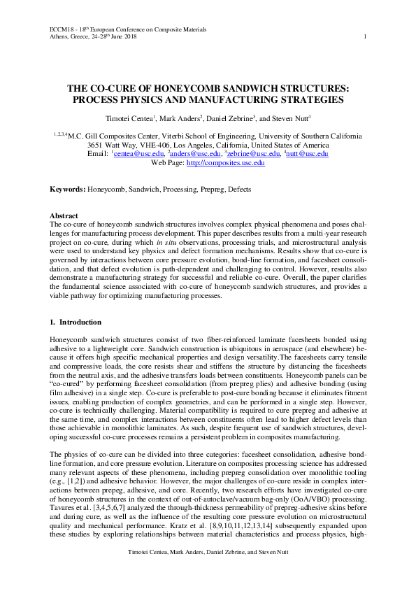 (PDF) The Co-Cure of Honeycomb Sandwich Structures: Process Physics and ...