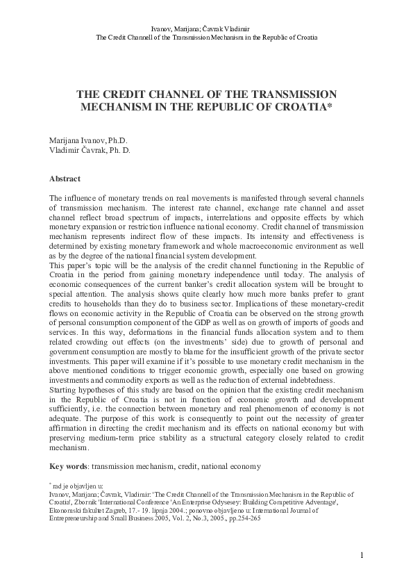 (PDF) The Credit Channell of the Transmission Mechanism in the Republic ...
