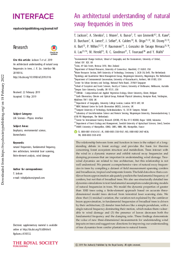 (PDF) Natural sway frequencies and damping ratios of trees: influence ...