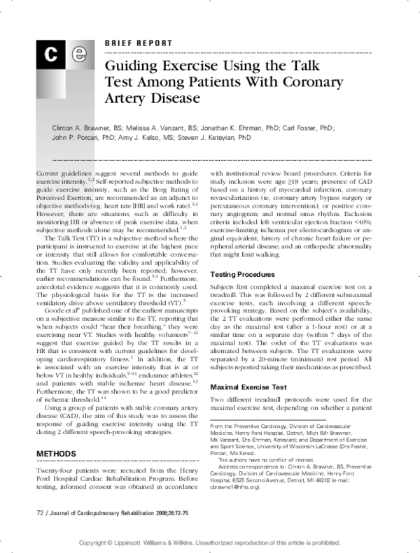 (PDF) Guiding Exercise Using the Talk Test Among Patients With Coronary ...